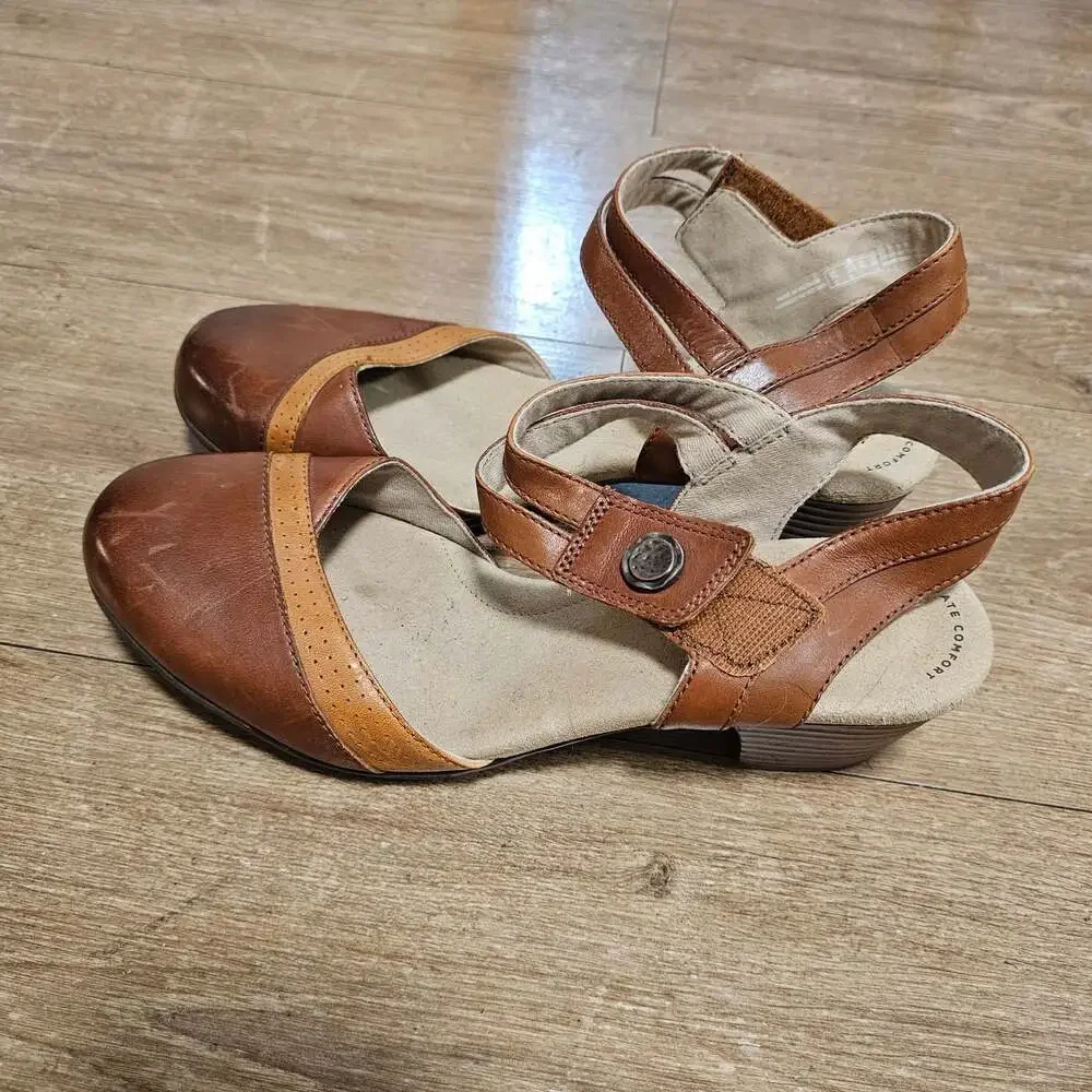 Clarks Collection Womens 10 M Brown Leather Mary Jane Comfort Heel Shoes